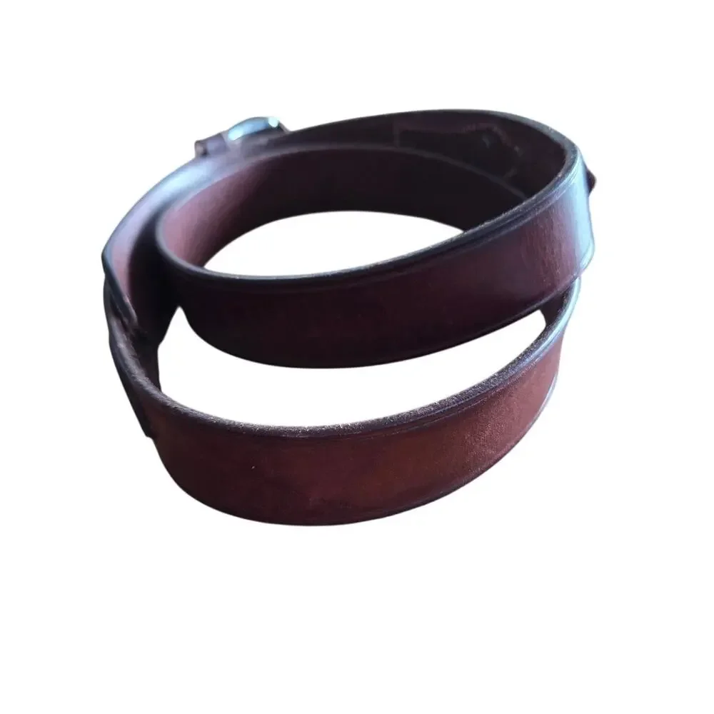 genuine leather 1 inch belt brown silver square buckle double closure 40